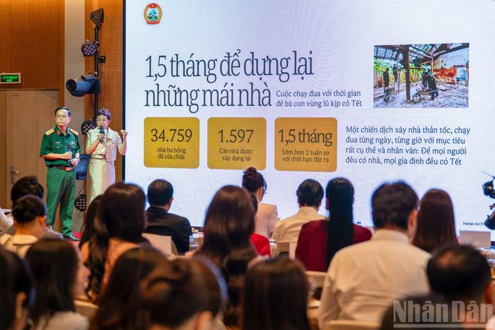 Đại tá Đỗ Nguyên Hoài, Phó Chính ủy Bộ Chỉ huy quân sự thành phố Đà Nẵng và bà Trần Mai Anh, Giám đốc Dự án Giải thưởng Hành động vì cộng đồng, Sáng lập Tổ chức Tác động xã hội - Social Impact chia sẻ về mô hình hợp lực được phát triển từ thực tiễn.