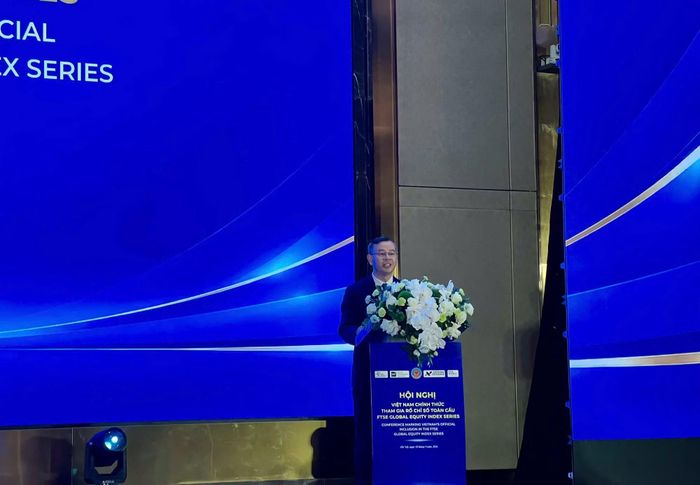 Bộ trưởng Tài chính Ngô Văn Tuấn phát biểu tại Hội nghị “Việt Nam chính thức tham gia vào rổ chỉ số toàn cầu - FTSE Russell Global Equity Index Series” (FTSE GEIS) diễn ra ngày 18/9. (Ảnh: PV)
