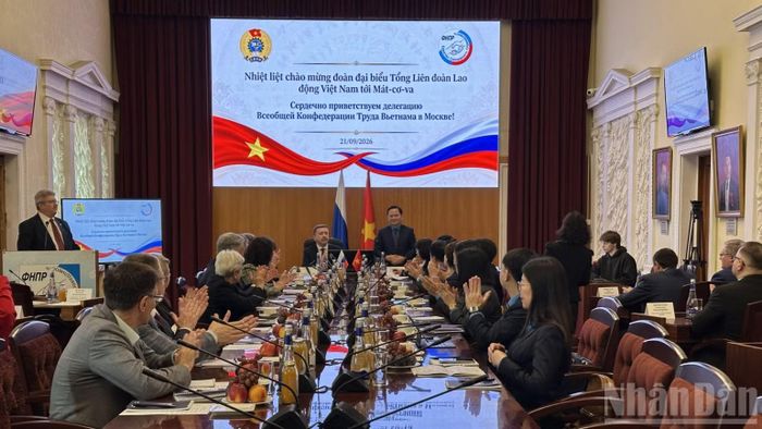 Chủ tịch Tổng Liên đoàn Lao động Việt Nam Nguyễn Anh Tuấn phát biểu tại buổi làm việc. (Ảnh: THÙY VÂN)