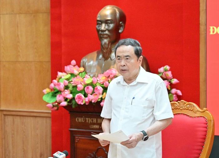 Chủ tịch Quốc hội Trần Thanh Mẫn - Trưởng đoàn kiểm tra, giám sát phát biểu. Ảnh: Cổng thông tin Đảng Cộng sản.