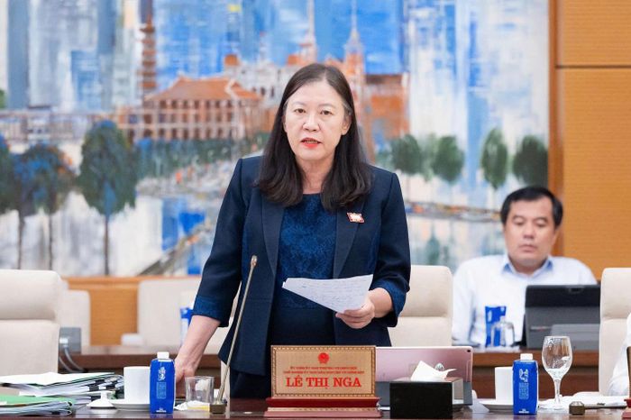 Chủ nhiệm Ủy ban Dân nguyện và Giám sát Lê Thị Nga phát biểu tại cuộc họp chiều nay. Ảnh: Media QH