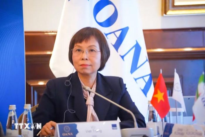 Đoàn Thông tấn xã Việt Nam (TTXVN) do đồng chí Vũ Việt Trang, Ủy viên Ban Thường vụ Đảng ủy các cơ quan Đảng Trung ương, Bí thư Đảng ủy, Tổng Giám đốc, Phó Trưởng ban Tuyên giáo Trung ương dẫn đầu tham dự Hội nghị. (Ảnh: Văn Hiếu/TTXVN)
