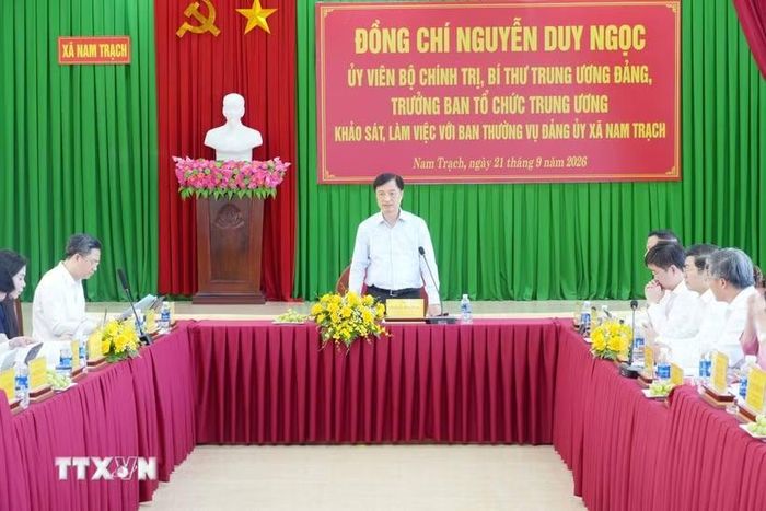 Trưởng Ban Tổ chức Trung ương Nguyễn Duy Ngọc phát biểu tại buổi làm việc. (Ảnh: Tá Chuyên/TTXVN)