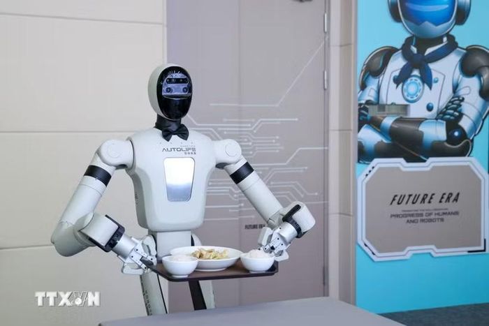 Robot hình người phục vụ tại một nhà hàng ở thành phố Thâm Quyến, tỉnh Quảng Đông, Trung Quốc. (Ảnh: THX/TTXVN phát)