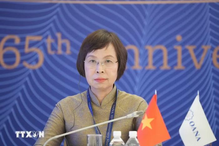 Tổng Giám đốc TTXVN Vũ Việt Trang tại Phiên toàn thể kỷ niệm 65 năm OANA. (Ảnh: Văn Hiếu/TTXVN)