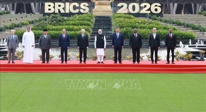 Các nhà lãnh đạo BRICS đã nhất trí thông qua Tuyên bố New Delhi 2026. Ảnh: THX/TTXVN phát