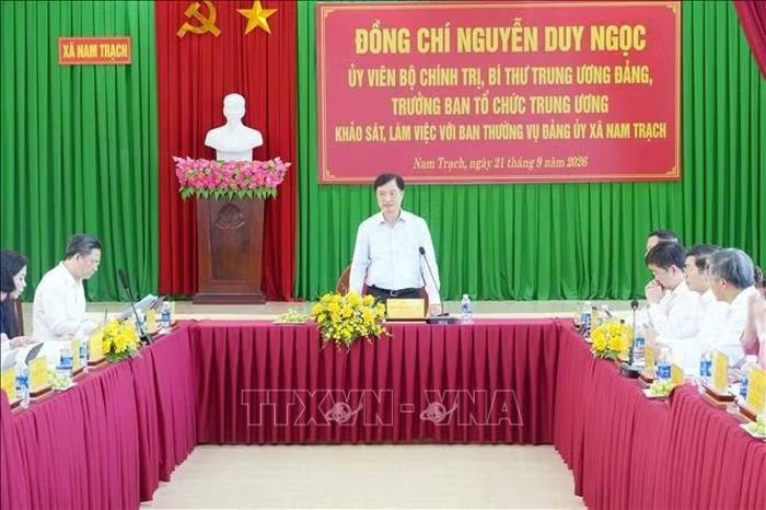 Trưởng Ban Tổ chức Trung ương Nguyễn Duy Ngọc phát biểu tại buổi làm việc.