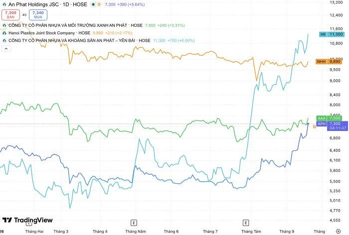Diễn biến giá cổ phiếu trong hệ sinh thái An Phát từ đầu năm cho đến nay. (Nguồn: TradingView).