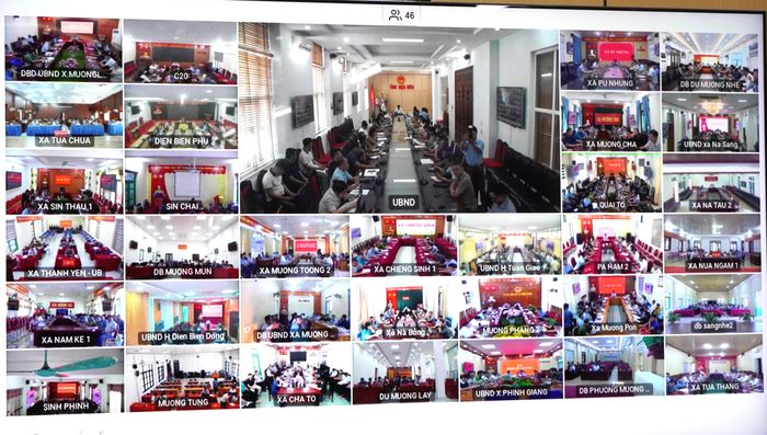 Hội nghị kết nối trực tuyến đến các xã, phường trong toàn tỉnh.