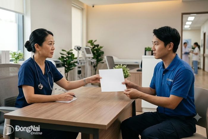 Bác sĩ cấp giấy nghỉ ốm hưởng BHXH cho người lao động. Ảnh minh họa: AI