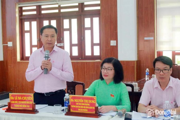 Ông Lê Bá Chuyên, Giám đốc Chi nhánh Ngân hàng chính sách xã hội thành phố Đồng Nai chia sẻ tại buổi làm việc. Ảnh: Nguyễn Hòa