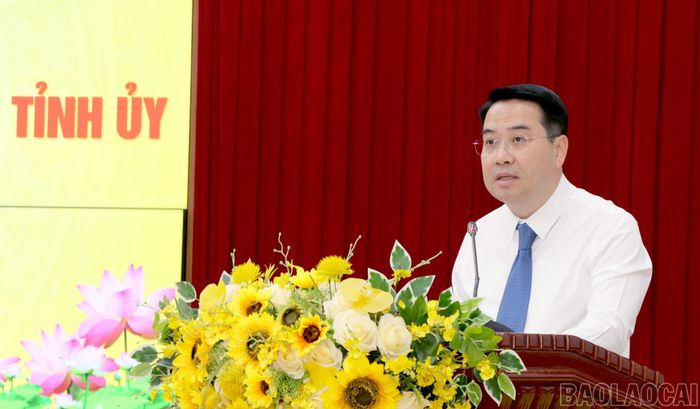 Chủ tịch UBND tỉnh Nguyễn Tuấn Anh phát biểu tại hội nghị.