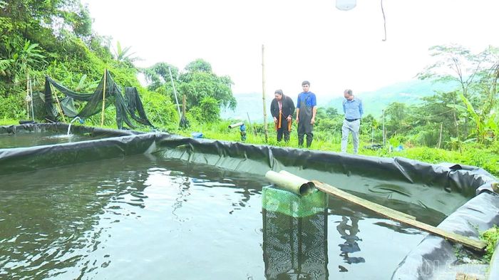 Người có uy tín vận động người dân tham gia Dự án hỗ trợ phát triển nuôi cá tầm, đem lại hiệu quả kinh tế.
