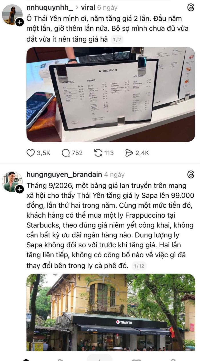 Cà Phê Thái Yên tăng giá khiến nhiều khách hàng phản ứng