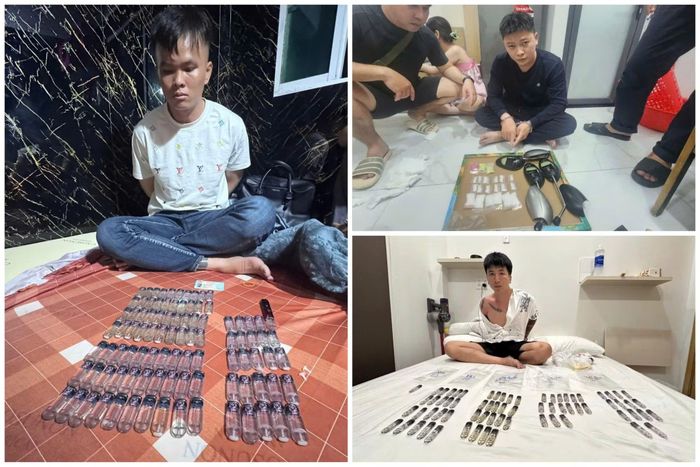 Các đối tượng Giang Quốc Khánh, Lê Đăng Khoa và Nguyễn Thành Quốc cùng tang vật.