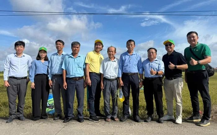 Đại diện Bình Điền và các doanh nghiệp đồng hành thăm ruộng mô hình. (Ảnh: Q. Huy).