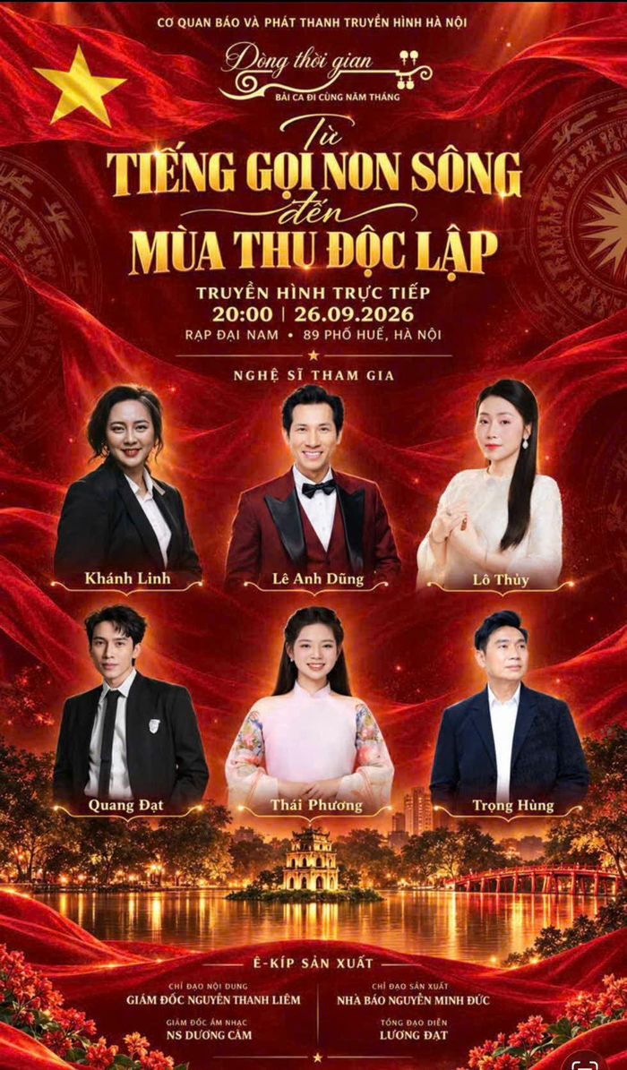 Chương trình "Dòng thời gian - Bài ca đi cùng năm tháng" với chủ đề “Từ tiếng gọi non sông đến mùa Thu Độc lập” truyền hình trực tiếp trên kênh H1 vào ngày 26-9. Ảnh: KTV
