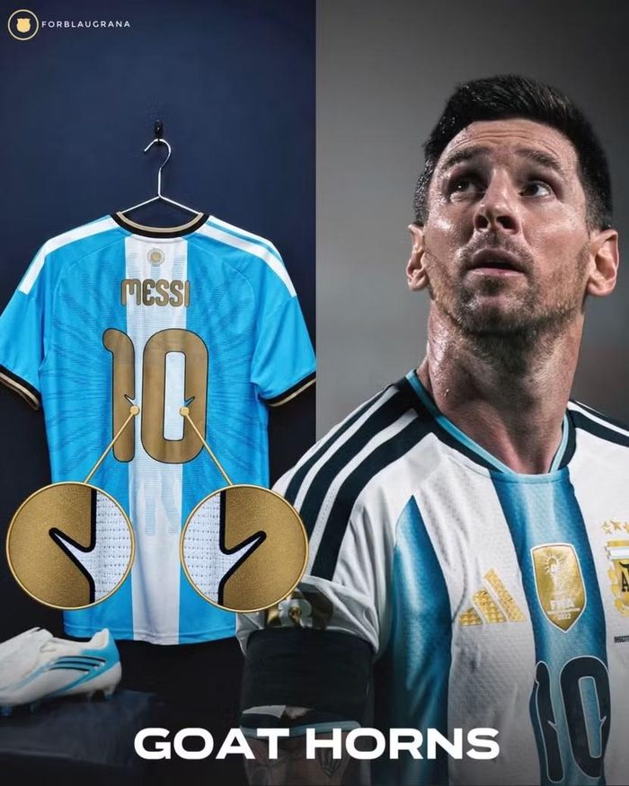 Cặp sừng dê xuất hiện tinh tế trên chiếc áo chia tay ĐT Argentina của Messi (Ảnh: For Blaugrana)