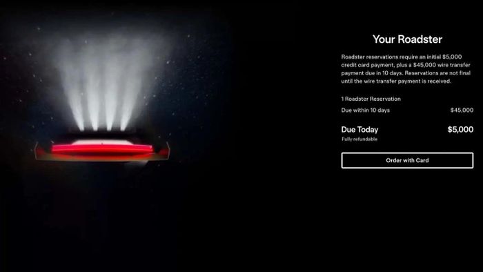  Khách hàng cần cọc 50.000 USD để giữ chỗ mua Tesla Roadster. 