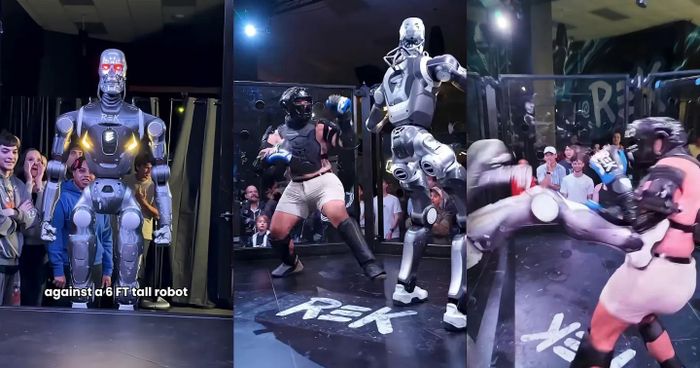 Trận đấu kết thúc khi LaPenna bị robot đá văng sang phía bên kia lồng sắt. Ảnh: Frankie Lapenna.