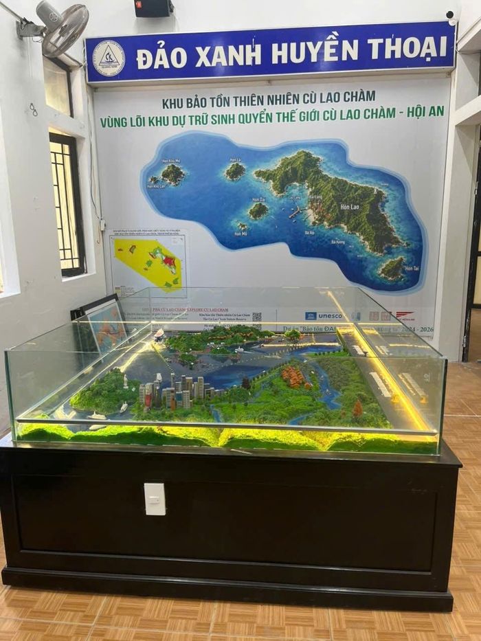 Hình ảnh sa bàn Khu sinh quyển Cù Lao Chàm – Hội An theo tiếp cận “từ nguồn đến biển” được xây dựng trong khuôn khổ dự án, đặt tại Trung tâm truyền thông bảo tồn biển Cù Lao Chàm