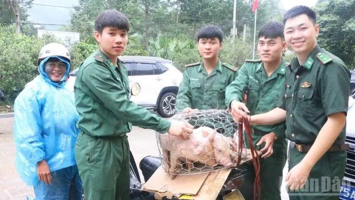 Bộ đội hỗ trợ con giống giúp đồng bào.