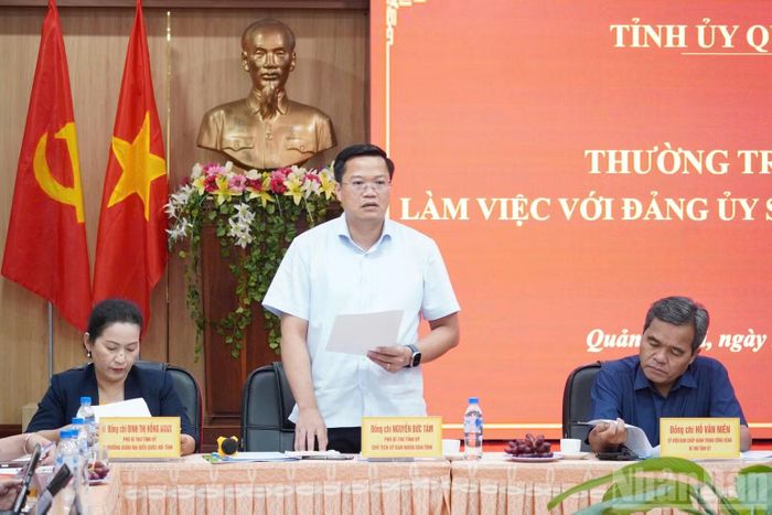 Phó Bí thư Tỉnh ủy, Chủ tịch Ủy ban nhân dân tỉnh Quảng Ngãi Nguyễn Đức Tâm phát biểu ý kiến tại buổi làm việc. (Ảnh: HIỂN CỪ)