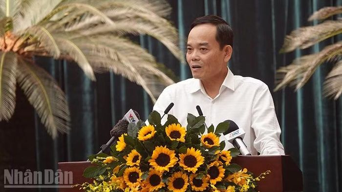 Đồng chí Trần Lưu Quang, Ủy viên Bộ Chính trị, Bí thư Thành ủy Thành phố Hồ Chí Minh phát biểu kết luận hội nghị. (Ảnh: LINH BẢO)