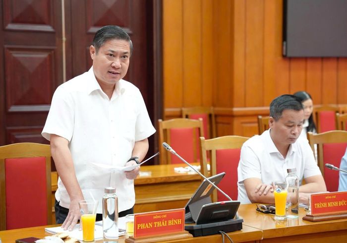 Phó Chủ tịch UBND thành phố Phan Thái Bình phát biểu tại buổi làm việc.