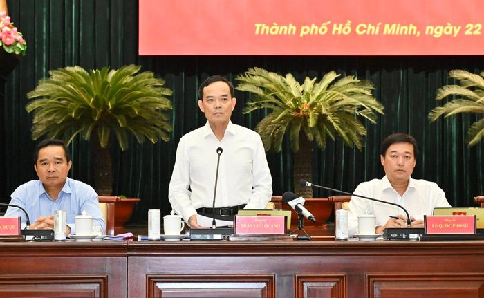 Bí thư Thành ủy TPHCM Trần Lưu Quang phát biểu khai mạc hội nghị. Ảnh: VIỆT DŨNG