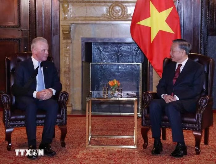 Tổng Bí thư, Chủ tịch nước Tô Lâm tiếp ông Brendan Nelson, Chủ tịch Boeing Global, Phó Chủ tịch cấp cao Tập đoàn Boeing. (Ảnh: Thống Nhất/TTXVN)