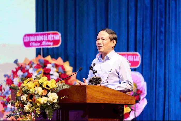 Chủ tịch UBND tỉnh Gia Lai Phạm Anh Tuấn phát biểu tại buổi lễ. Ảnh: Phúc Anh