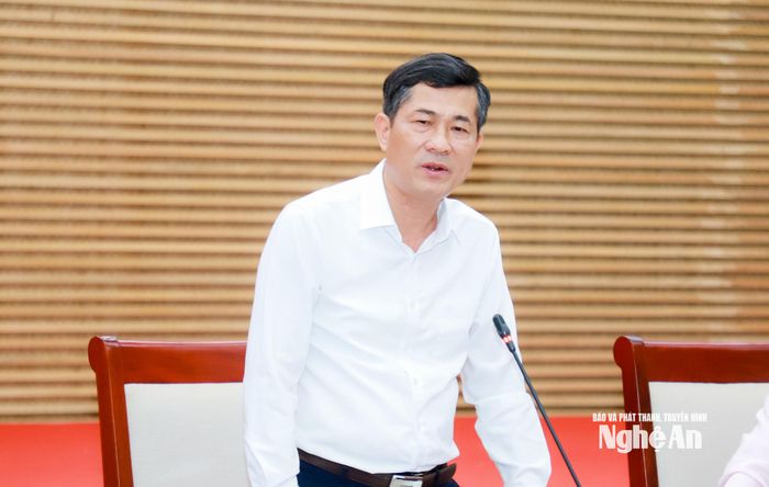 Đồng chí Thái Văn Thành - Ủy viên Ban Chấp hành Đảng bộ tỉnh, Phó Chủ tịch UBND tỉnh phát biểu tại cuộc làm việc. Ảnh: Thành Duy