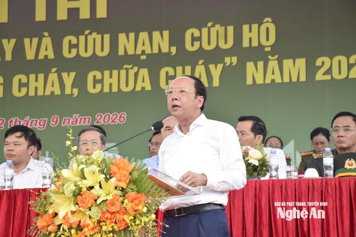 Đồng chí Bùi Thanh An - Ủy viên Ban Thường vụ Tỉnh ủy, Phó Chủ tịch Thường trực UBND tỉnh, Trưởng ban Tổ chức hội thi phát biểu chỉ đạo. Ảnh: Sỹ Đức