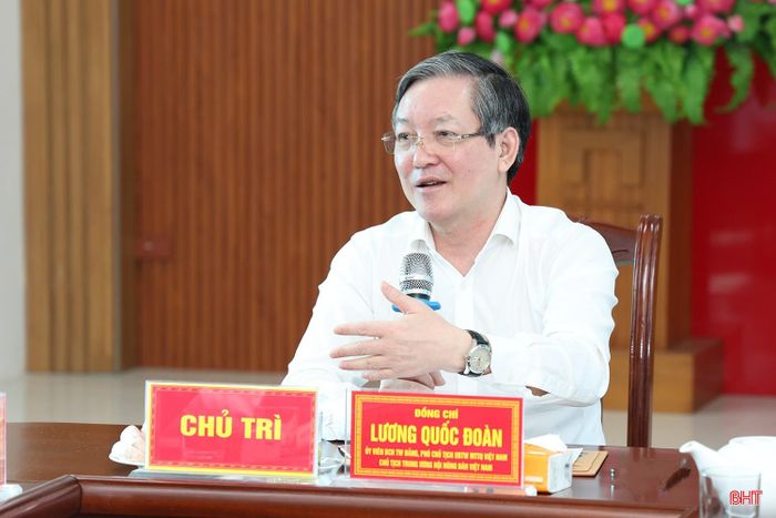Đồng chí Lương Quốc Đoàn - Ủy viên Ban Chấp hành Trung ương Đảng, Chủ tịch Hội Nông dân Việt Nam phát biểu tại buổi làm việc.