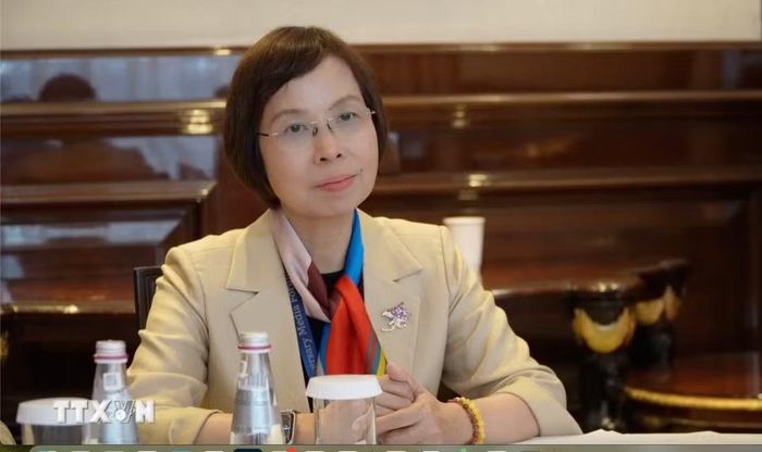Tổng Giám đốc TTXVN Vũ Việt Trang tại buổi làm việc với lãnh đạo Hãng Bernama của Malaysia. (Ảnh: Tâm Hằng/TTXVN)