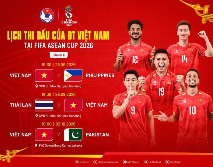 Lịch thi đấu của đội tuyển Việt Nam tại FIFA ASEAN Cup 2026. (Ảnh: VFF)