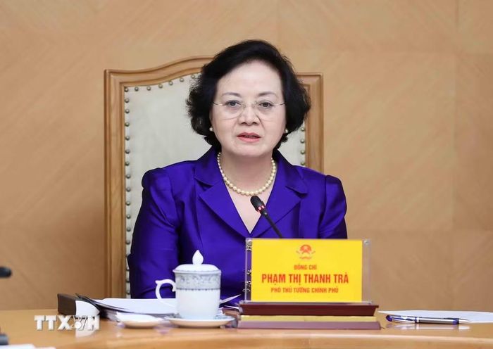Phó Thủ tướng Phạm Thị Thanh Trà phát biểu tại buổi làm việc. (Ảnh: An Đăng/TTXVN)