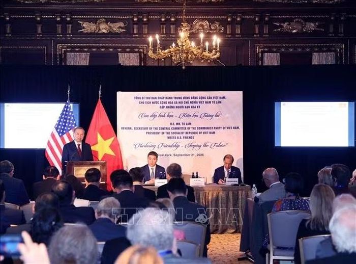Tổng Bí thư, Chủ tịch nước Tô Lâm phát biểu tại cuộc gặp những người bạn Hoa Kỳ. Ảnh: Thống Nhất/TTXVN