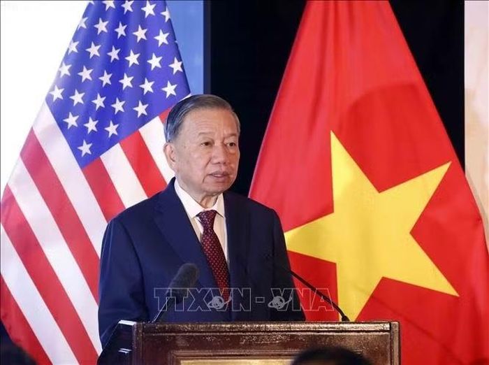 Tổng Bí thư, Chủ tịch nước Tô Lâm phát biểu tại cuộc gặp những người bạn Hoa Kỳ. Ảnh: Thống Nhất/TTXVN