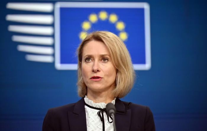 Đại diện cấp cao phụ trách an ninh và chính sách đối ngoại Liên minh châu Âu (EU) Kaja Kallas phát biểu tại cuộc họp báo ở Brussels, Bỉ. Ảnh: AA/TTXVN