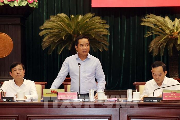 Đồng chí Nguyễn Văn Được, Phó Bí thư Thành ủy, Chủ tịch UBND Thành phố Hồ Chí Minh phát biểu. Ảnh: Tiến Lực - TTXVN