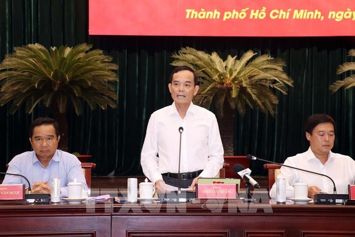 Bí thư Thành ủy Thành phố Hồ Chí Minh Trần Lưu Quang phát biểu tại Hội nghị. Ảnh: Tiến Lực - TTXVN