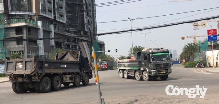 Hai xe tải khác đang lưu thông trong đường cấm.