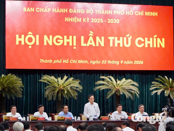 Ông Trần Lưu Quang phát biểu tại Hội nghị lần thứ Chín Ban Chấp hành Đảng bộ TP.HCM.