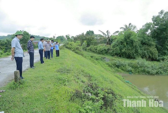 Các lực lượng kiểm tra hành lang đê tả sông Cầu Chày, đoạn qua xã Định Hòa.