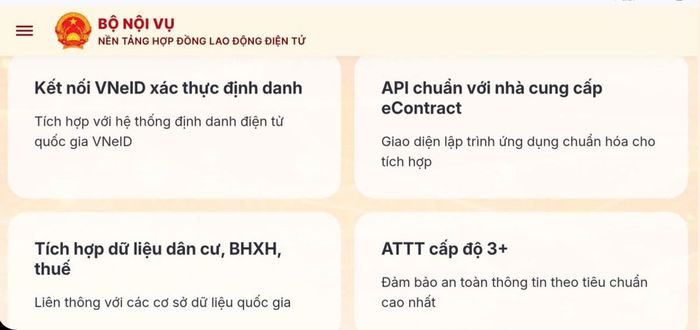 Các công nghệ và bảo mật trên Hợp đồng lao động điện tử. Ảnh chụp màn hình.