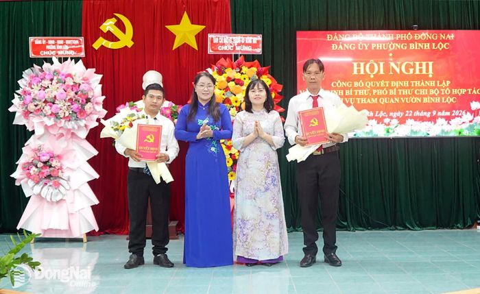 Đồng chí Đặng Thị Bích Nguyệt, Trưởng phòng Tổ chức Đảng và đảng viên, Ban Tổ chức Thành ủy và lãnh đạo phường trao quyết định Chỉ định Bí thư, Phó Bí thư Chi bộ tổ hợp tác.