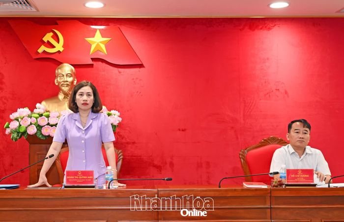 Bà Đoàn Thị Quỳnh Anh phát biểu tại buổi nghiệm thu.