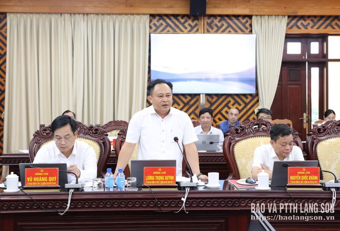 Đồng chí Lương Trọng Quỳnh, Uỷ viên Ban Thường vụ Tỉnh uỷ, Trưởng Ban Nội chính Tỉnh uỷ phát biểu tại hội nghị